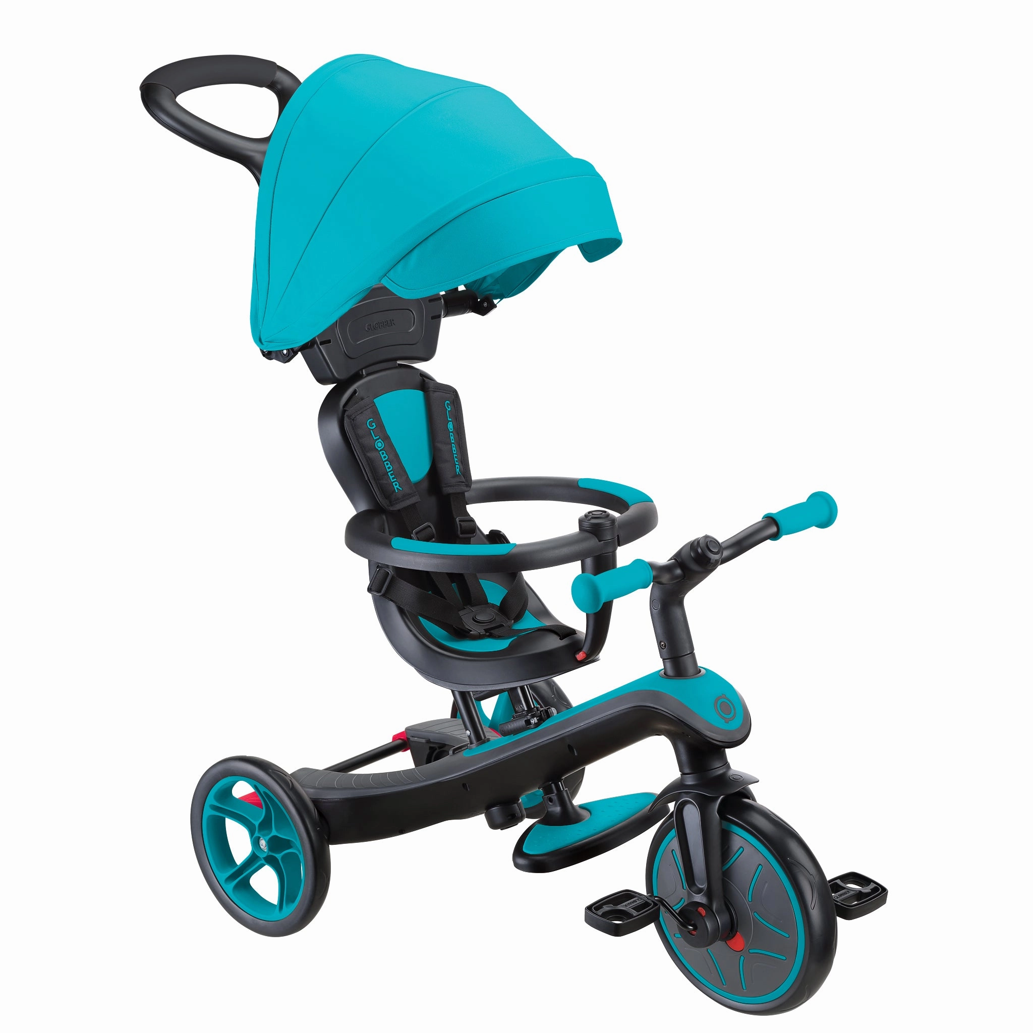 Globber Explorer Trike 4-In-1 - Teal (New Canopy, New Handlebar, New Handlegrip Skin) (10M - 5Y) Play & learn