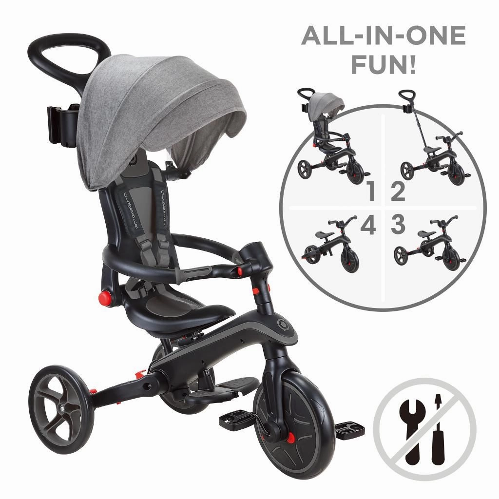 Designed for development Globber Explorer Trike Foldable 4-In-1 - Black Grey (10M - 5Y)