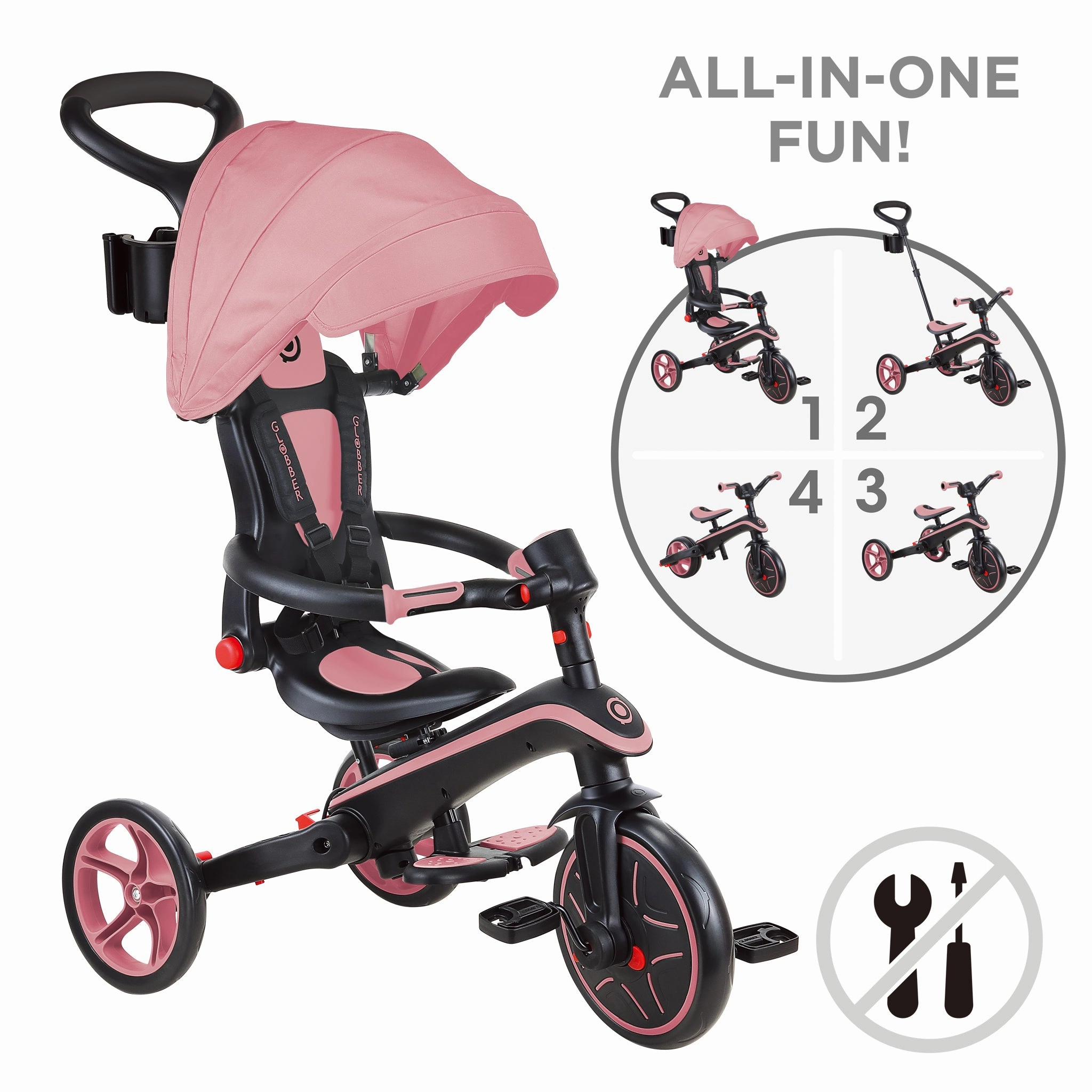 Globber Explorer Trike Foldable 4-In-1 - Pink (10M - 5Y) Quiet play for growing minds Fun for curious minds