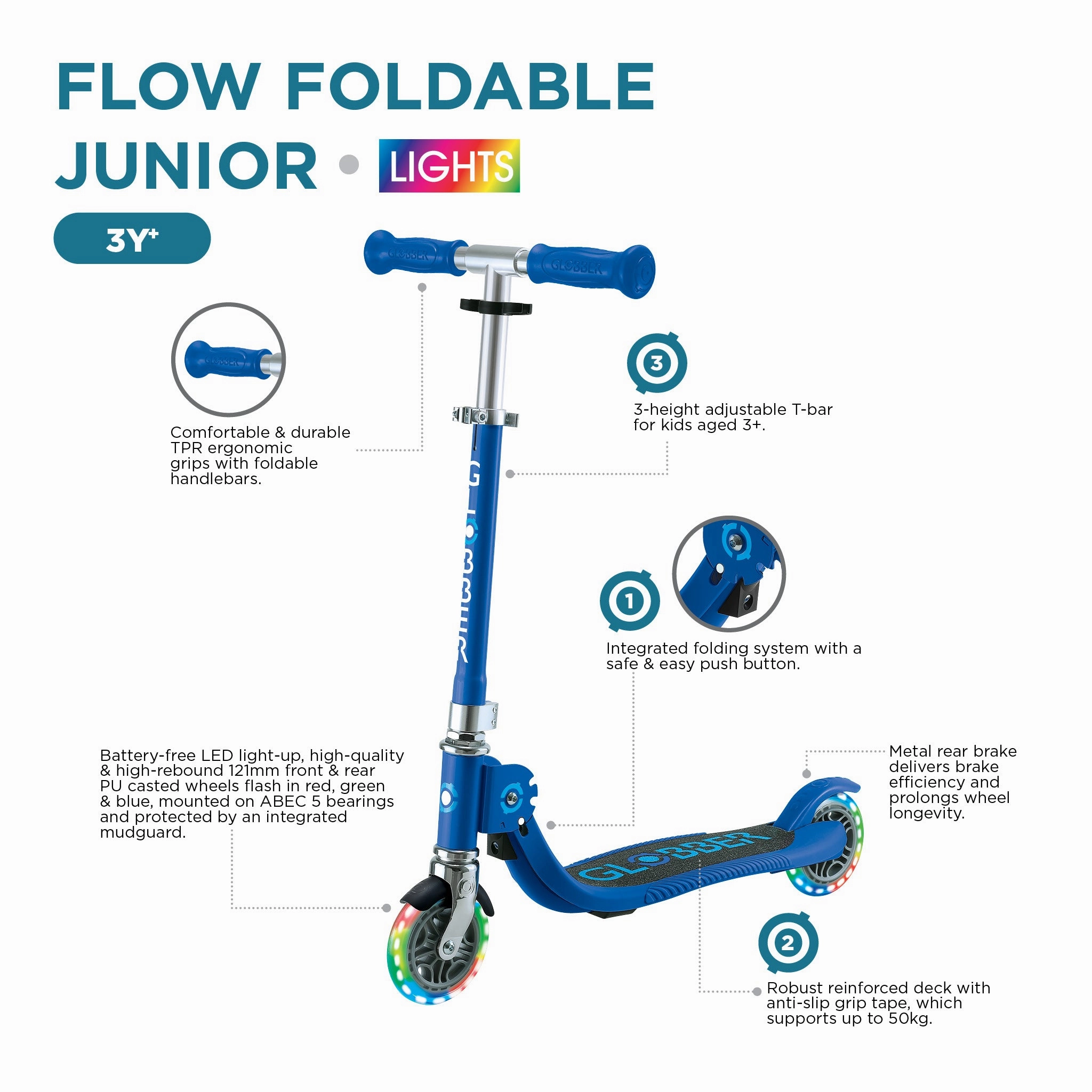 Playful learning Globber Flow Foldable Junior Light Scooter - Pastel Pink (3Y )