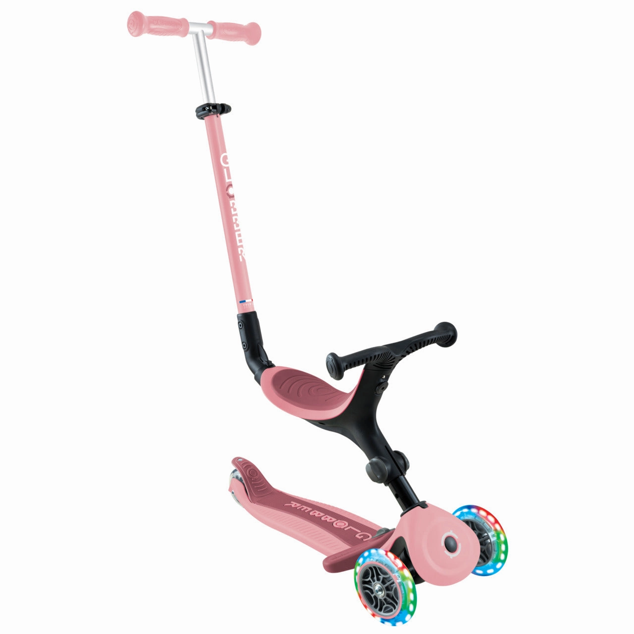 Young explorers Educational fun Globber Go Up Active Lights Foldable Scooter - Pastel Pink / Deep Pastel Pink (15M - 9Y )