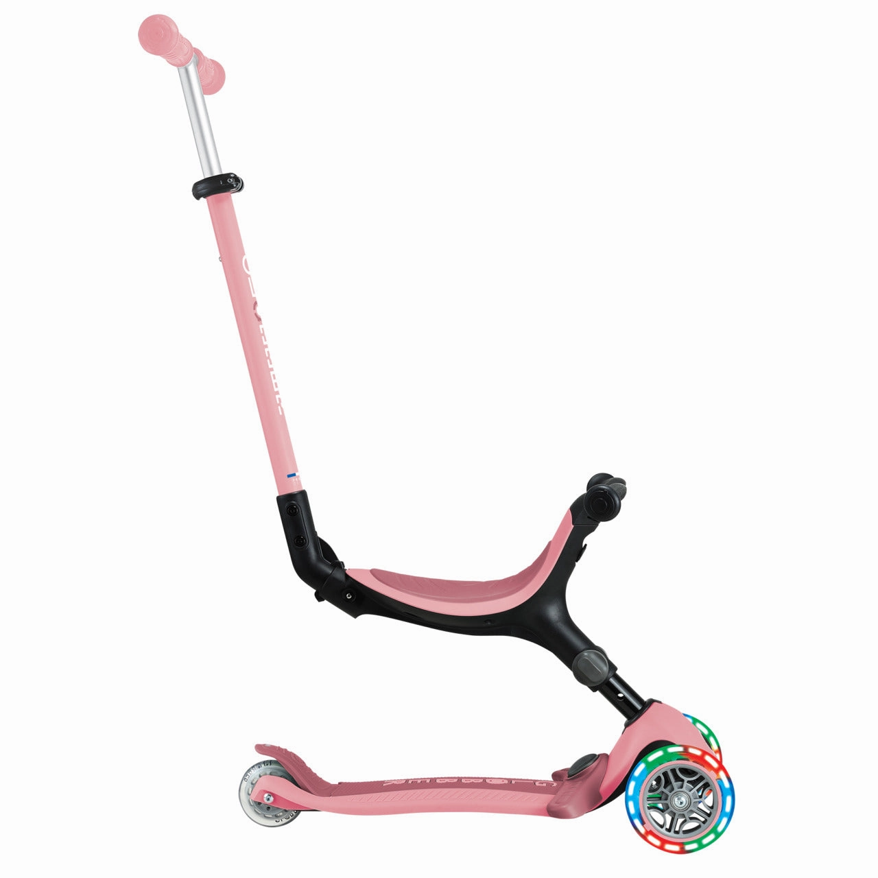 Globber Go Up Active Lights Foldable Scooter - Pastel Pink / Deep Pastel Pink (15M - 9Y ) Curious minds