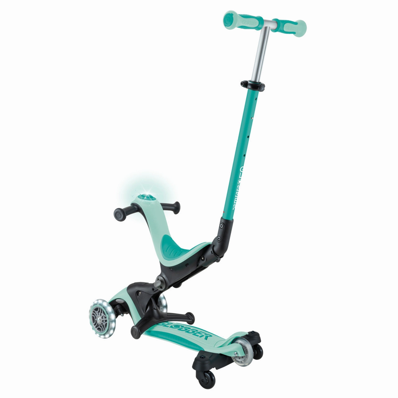 Holistic Creative time for curious minds Globber Go Up Deluxe Lights 360 Foldable Scooter - Mint / Pistachio (15M - 9Y )
