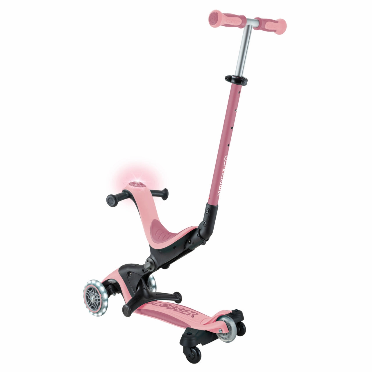 Globber Go Up Deluxe Lights 360 Foldable Scooter - Pastel Pink / Deep Pastel Pink (15M - 9Y ) Early learning Mindful play