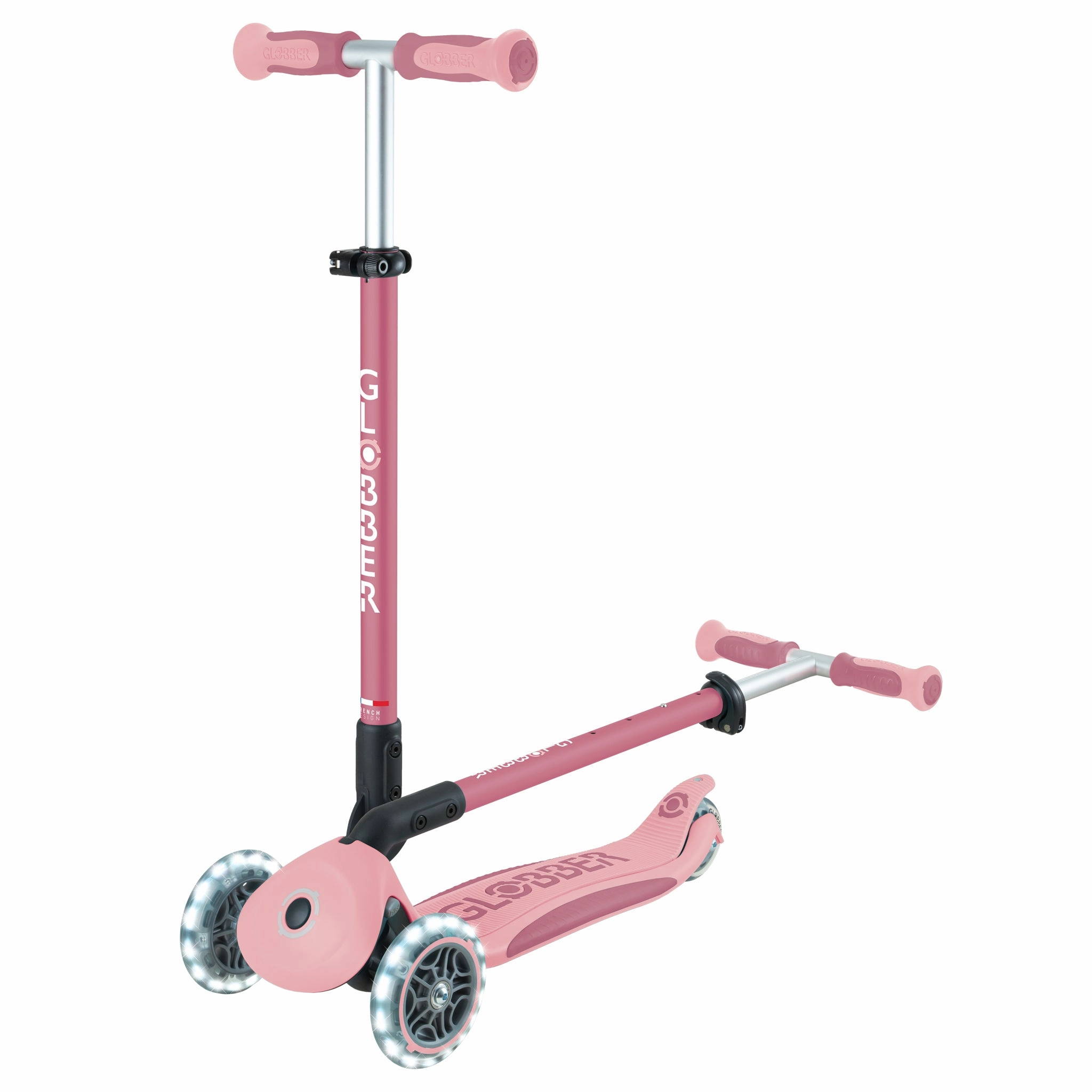 Globber Go Up Deluxe Lights 360 Foldable Scooter - Pastel Pink / Deep Pastel Pink (15M - 9Y ) Creative kids