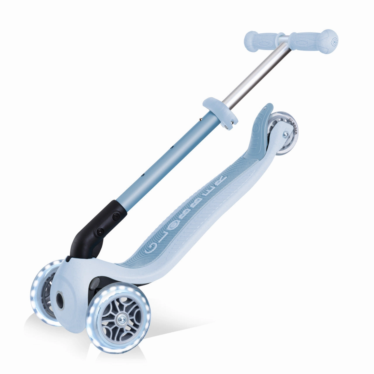 Globber Junior Foldable Lights Ecologic Scooter - Blueberry (New Handlebar Grips) (2Y ) Designed for development