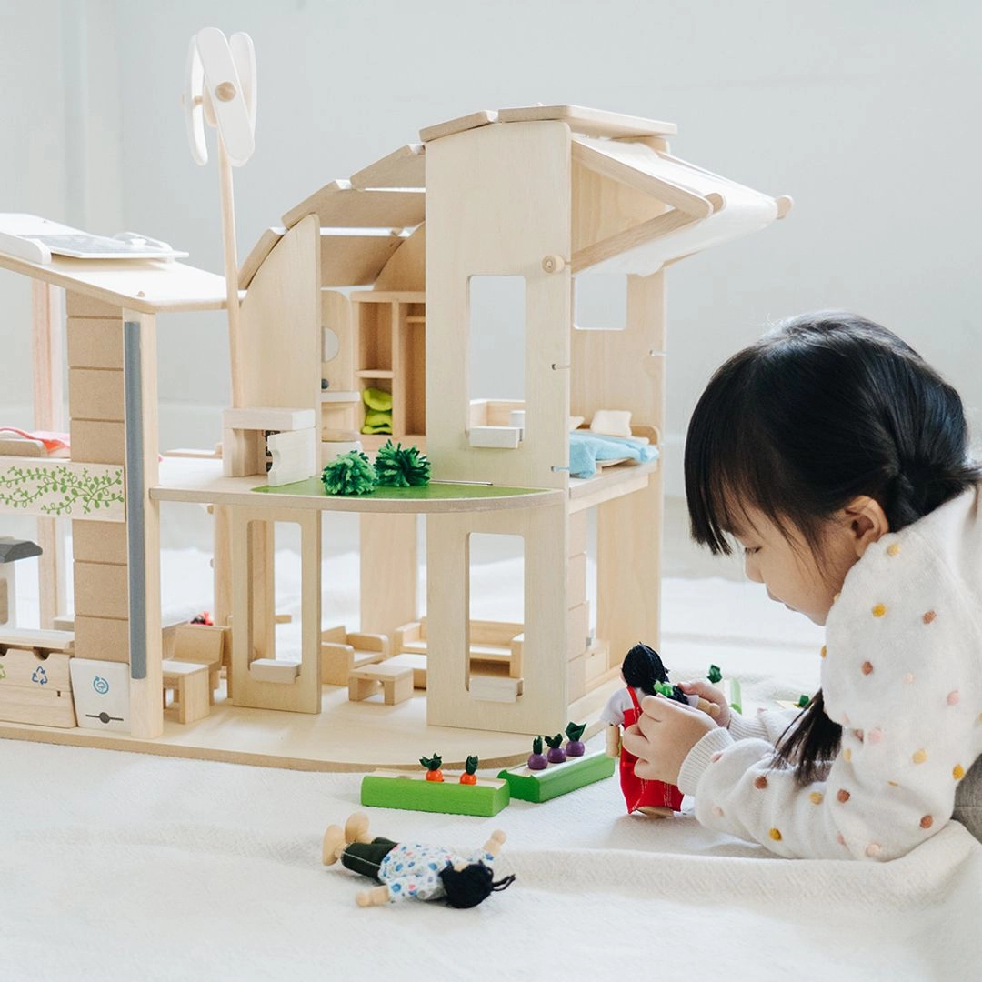 Tiny thinkers Green Wooden Dollhouse With Furniture