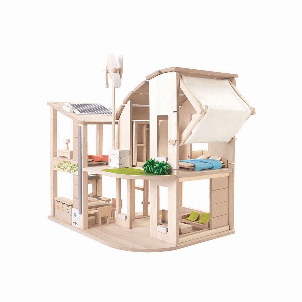 Green Wooden Dollhouse With Furniture Creative kids Curious minds