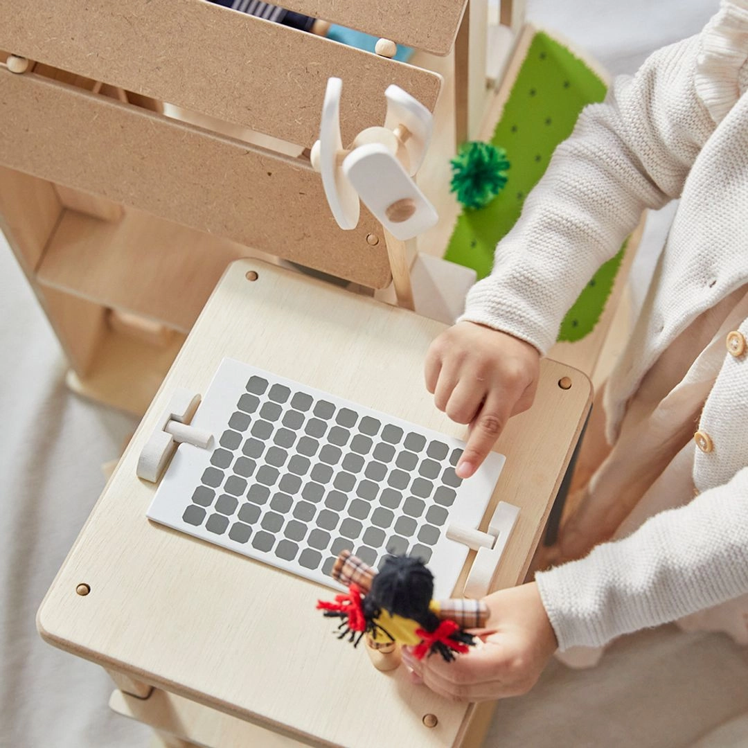 Curious minds Green Wooden Dollhouse With Furniture