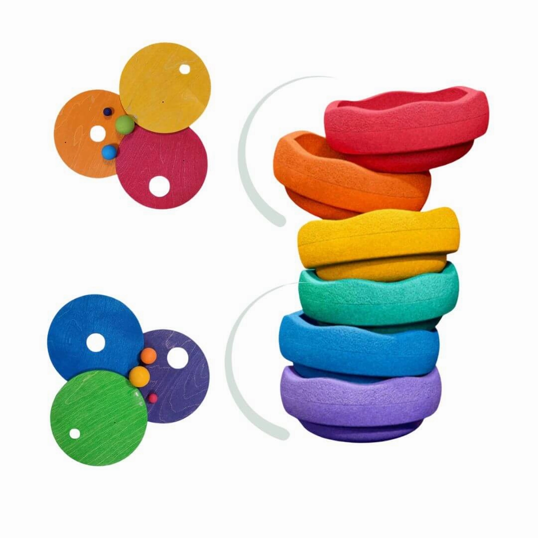 Grimm'S X Stapelstein Rolling Discs - Rainbow Quiet play for growing minds Smart & fun