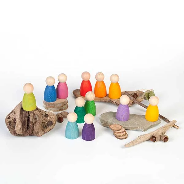 12 Rainbow Nins - Wooden Peg People Little adventures