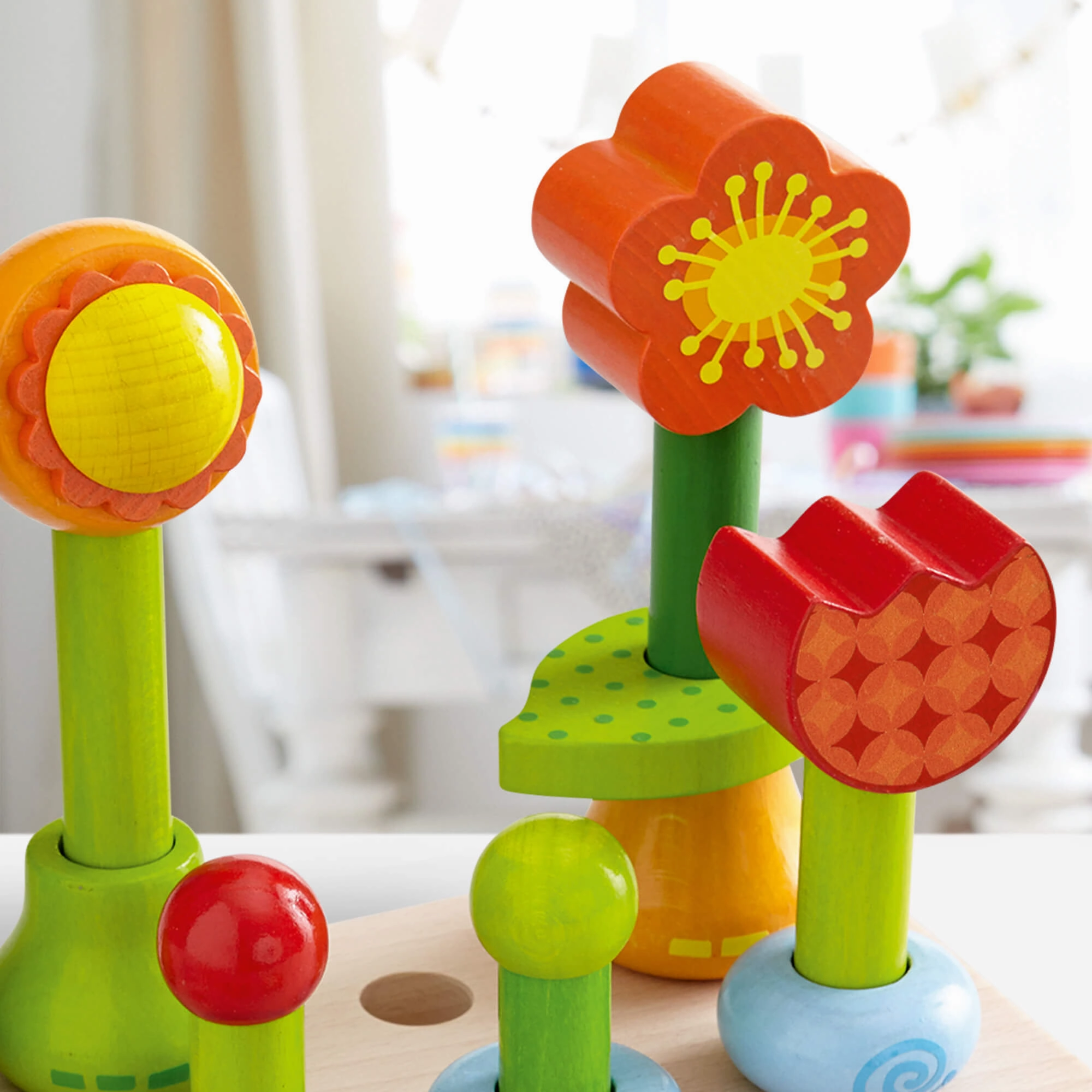 Flower Garden Wooden Sorting And Stacking Game Smart activities for young learners Little builders