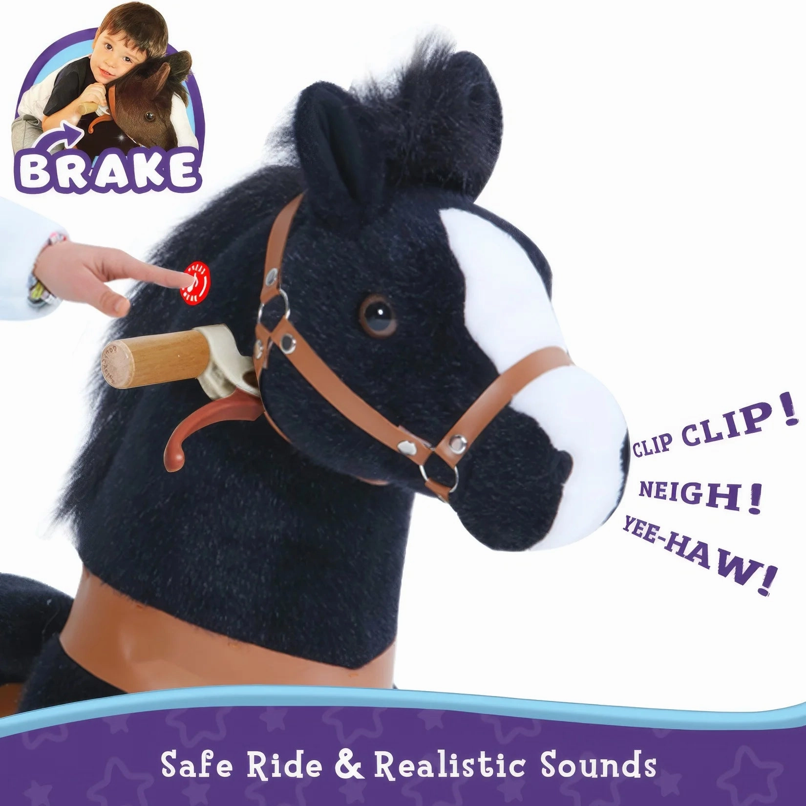 Young explorers Fun-based learning Ponycycle Mechanically Walking Ride-On Black Horse - Ages 3-5