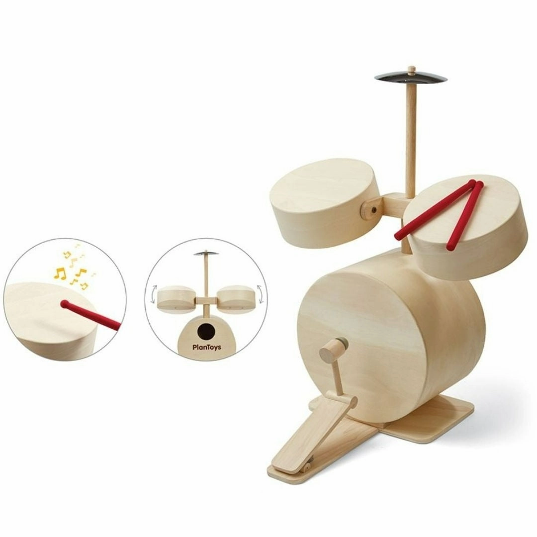 Wooden Toy Drum Set With Cymbals Little builders