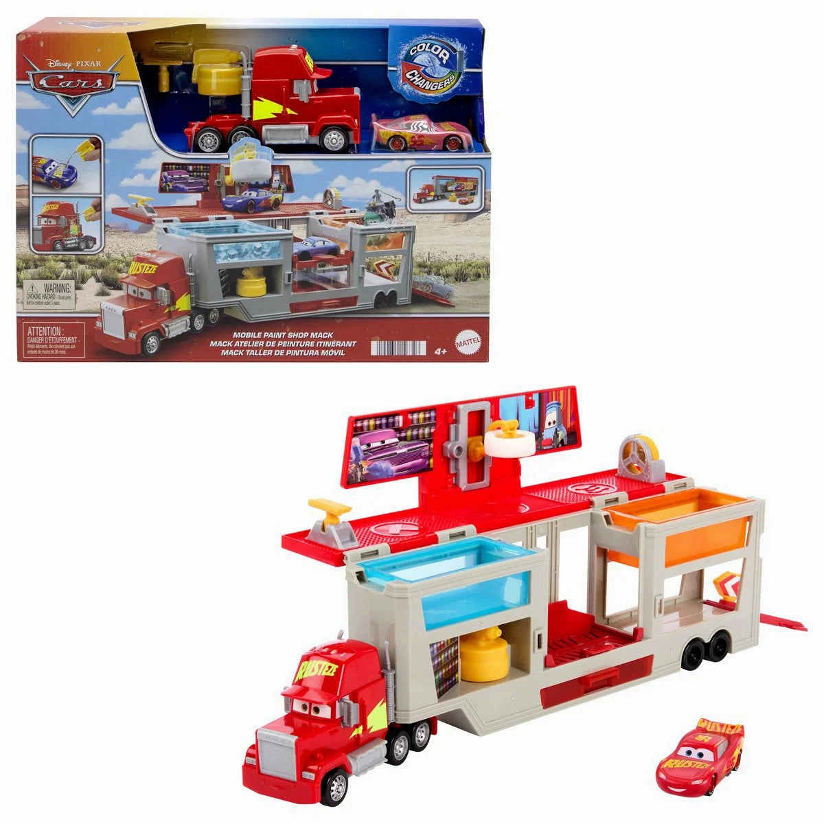Kid-focused experiences Growing minds Cars Mack Official Mobile Paintshop Colour Changing Truck Playset