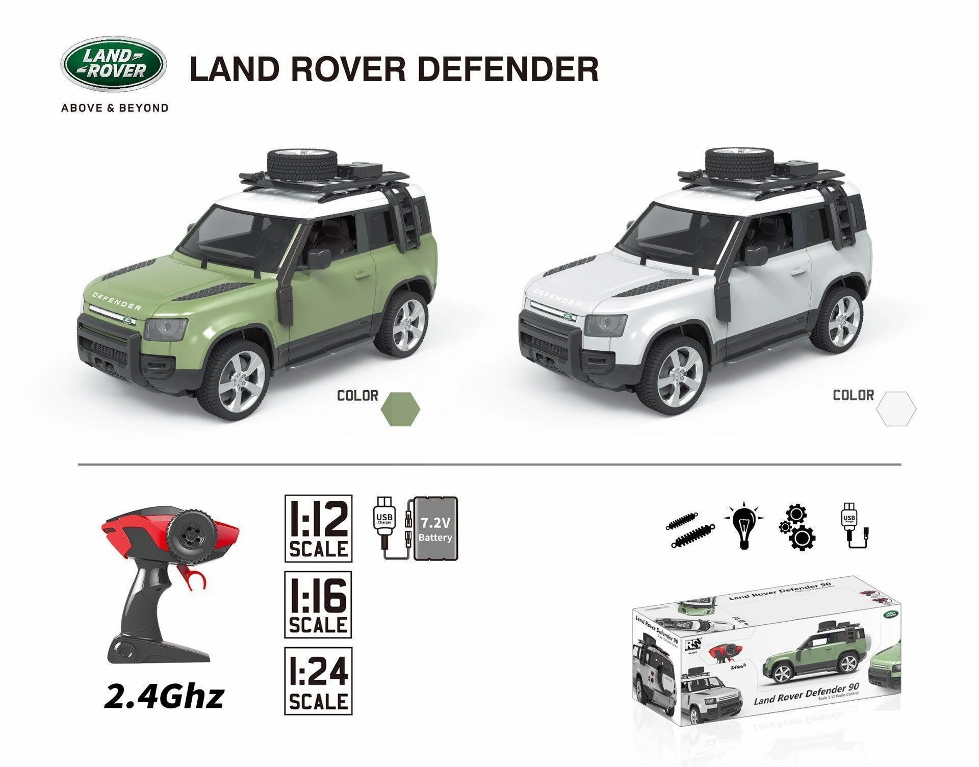 Fun-based learning Everyday learning Range Rover Defender Remote Control Car With Lights 1:16 Scale