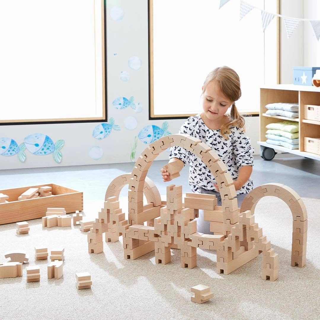 Interlocking Wooden Blocks Construction Set Growth tools Happy hands