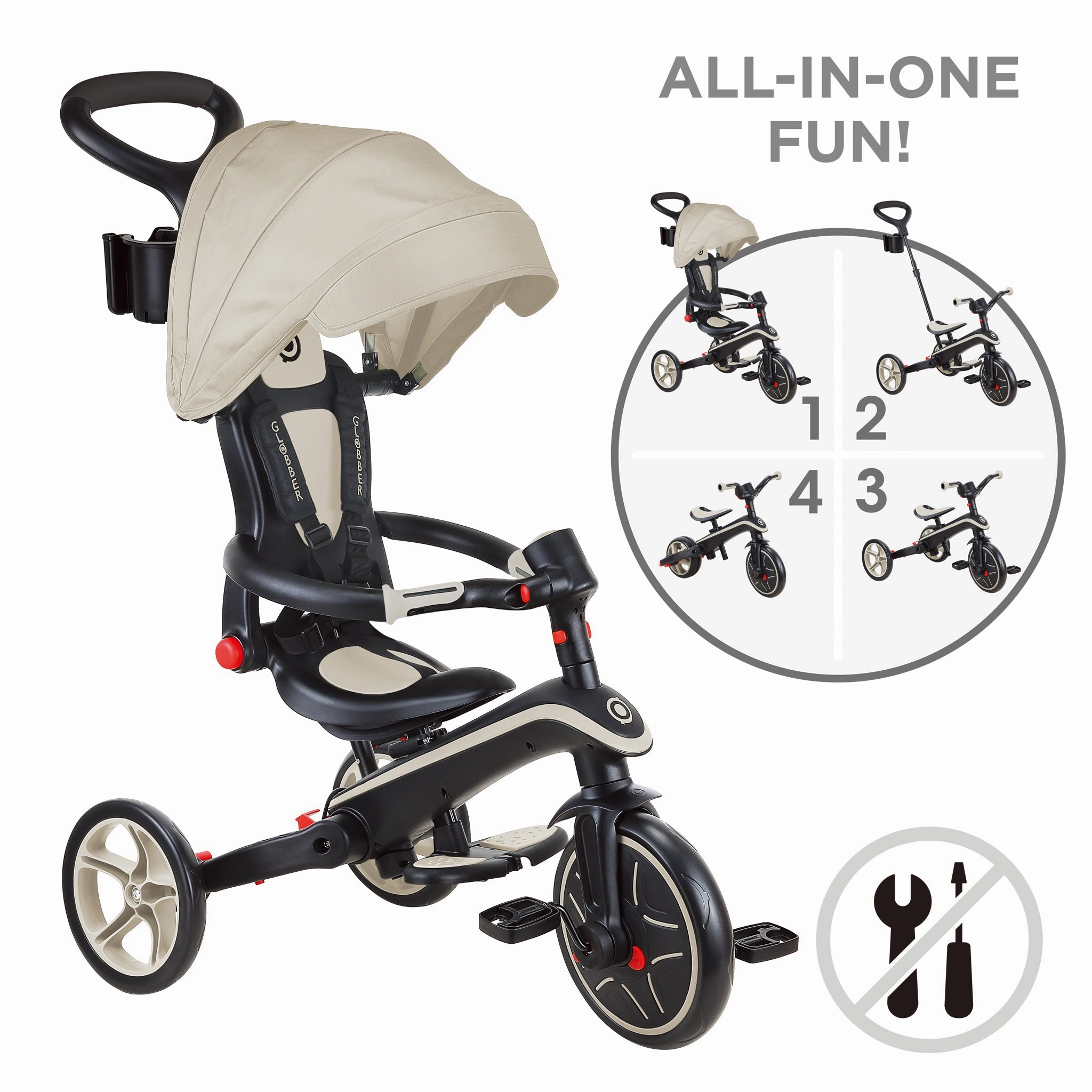 Educational fun Exploration made fun Globber Explorer Trike Foldable 4-In-1 - Taupe (10M - 5Y)