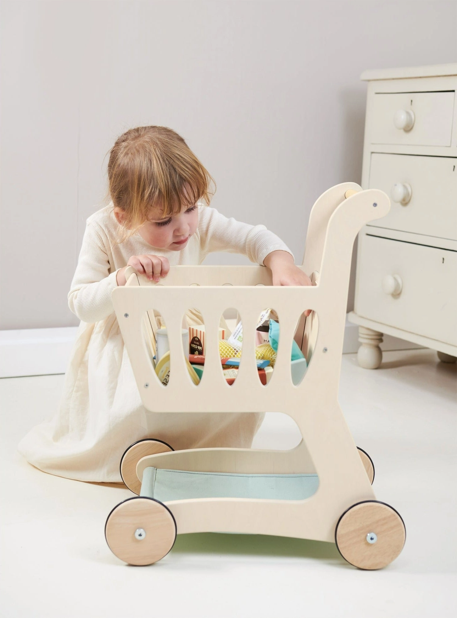 Preschool minds Fun for curious minds Wooden Shopping Cart