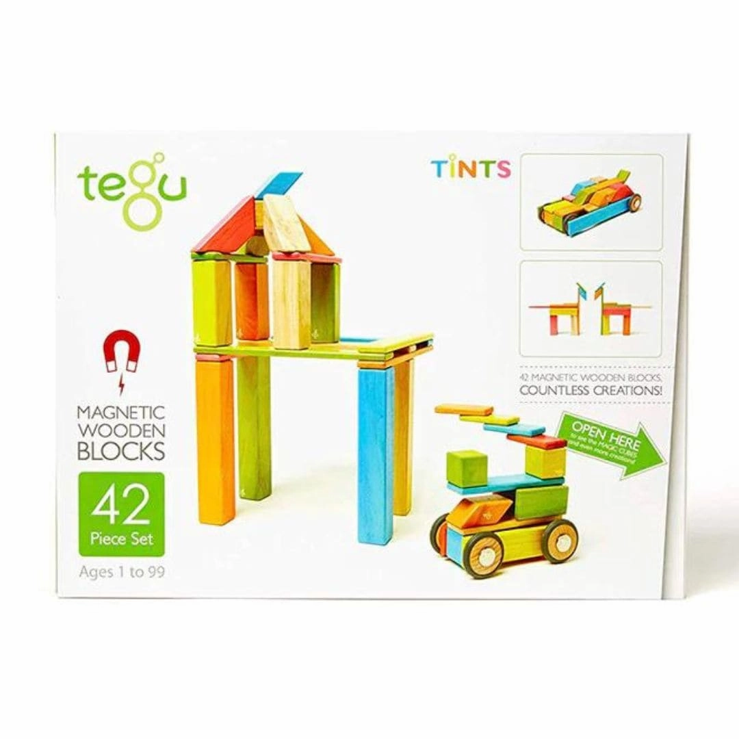 Young minds at work Hands-on discovery Magnetic Wooden Blocks - 42 Piece Set Tints