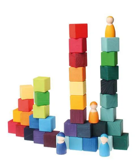 Learning through play Rainbow Wooden Cubes - 36 Blocks With Tray