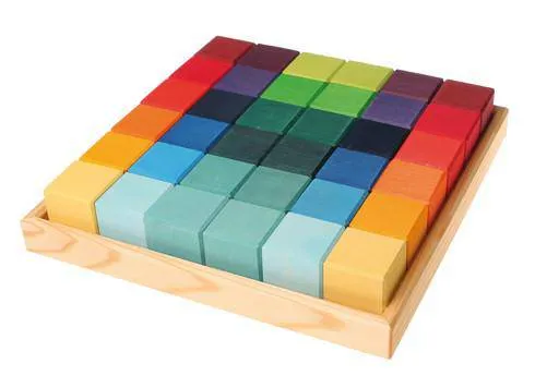Rainbow Wooden Cubes - 36 Blocks With Tray Educational fun