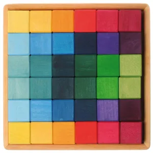 Playful learning Rainbow Wooden Cubes - 36 Blocks With Tray