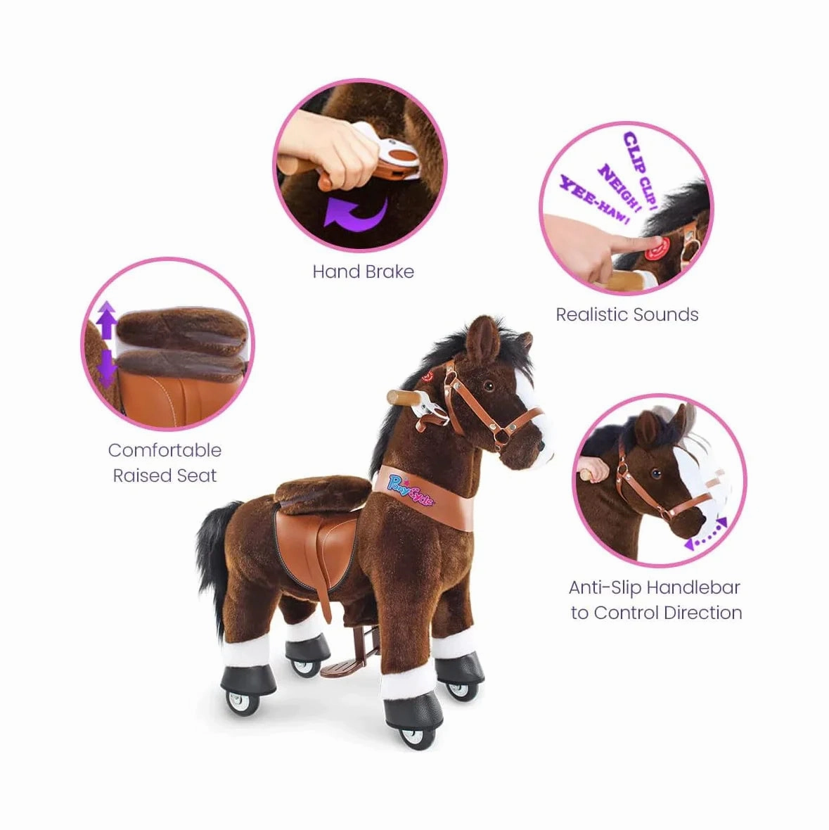 Kids discovery tools Ponycycle Mechanically Walking Ride-On Horse, Chocolate - Ages 3-5
