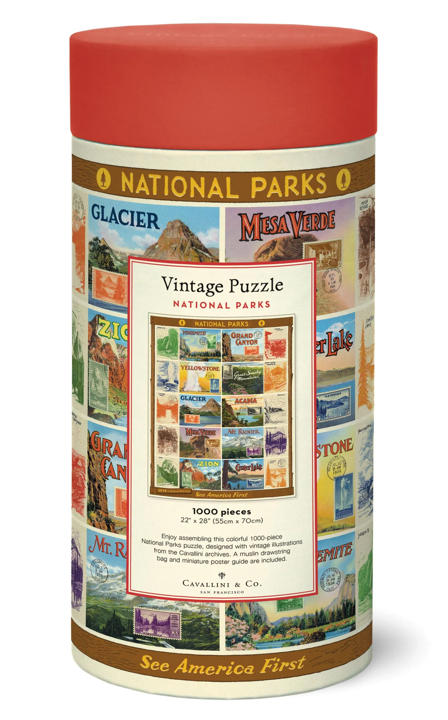 Exploration made fun Cavallini & Co. National Parks Collage 1000 Piece Puzzle