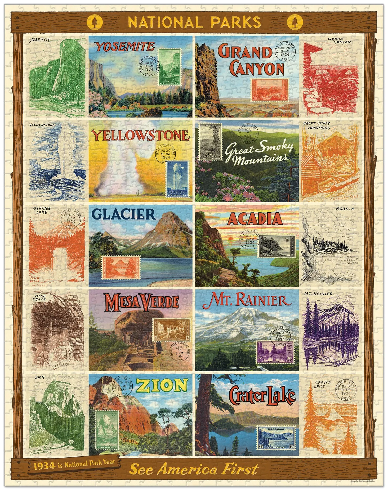 Growth tools Cavallini & Co. National Parks Collage 1000 Piece Puzzle