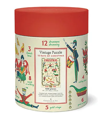 Cavallini & Co. Twelve Days Of Christmas 500 Piece Holiday Puzzle Early learning Young explorers