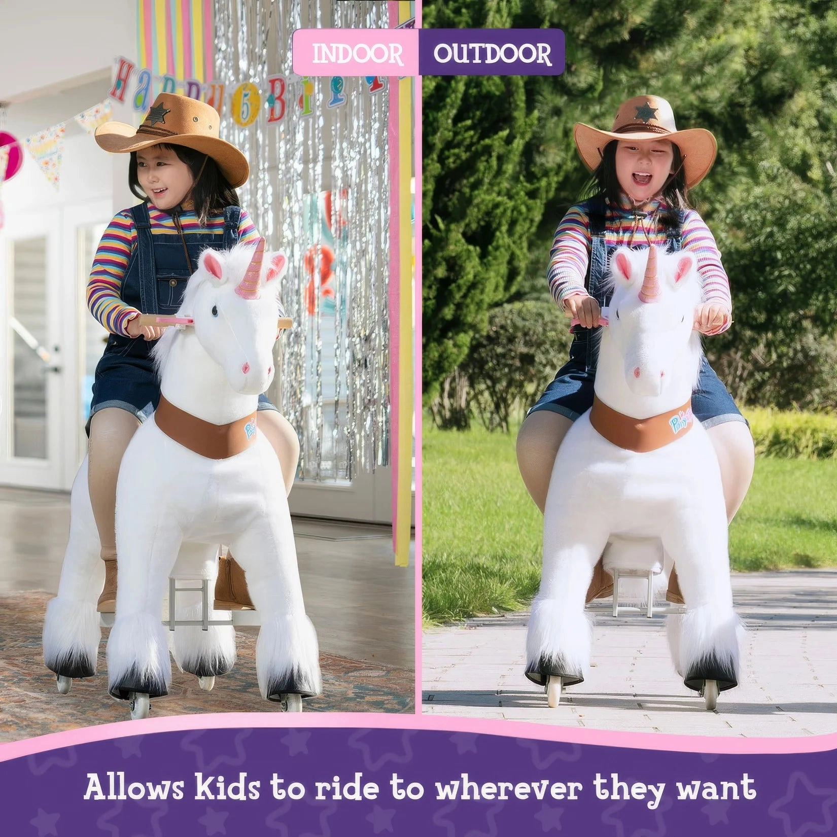 Ponycycle Mechanically Walking Ride-On White Unicorn - Age 7  Learning fun