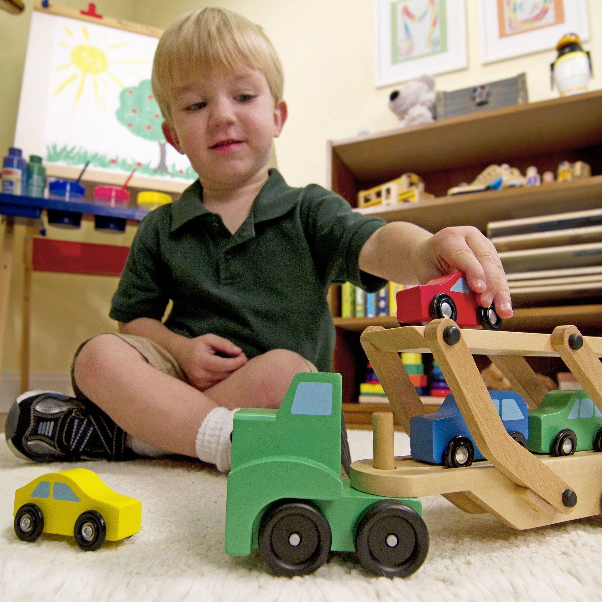 Melissa & Doug 14096 Car Carrier Truck & Cars Wooden Toy Set Exploration made fun Creative minds
