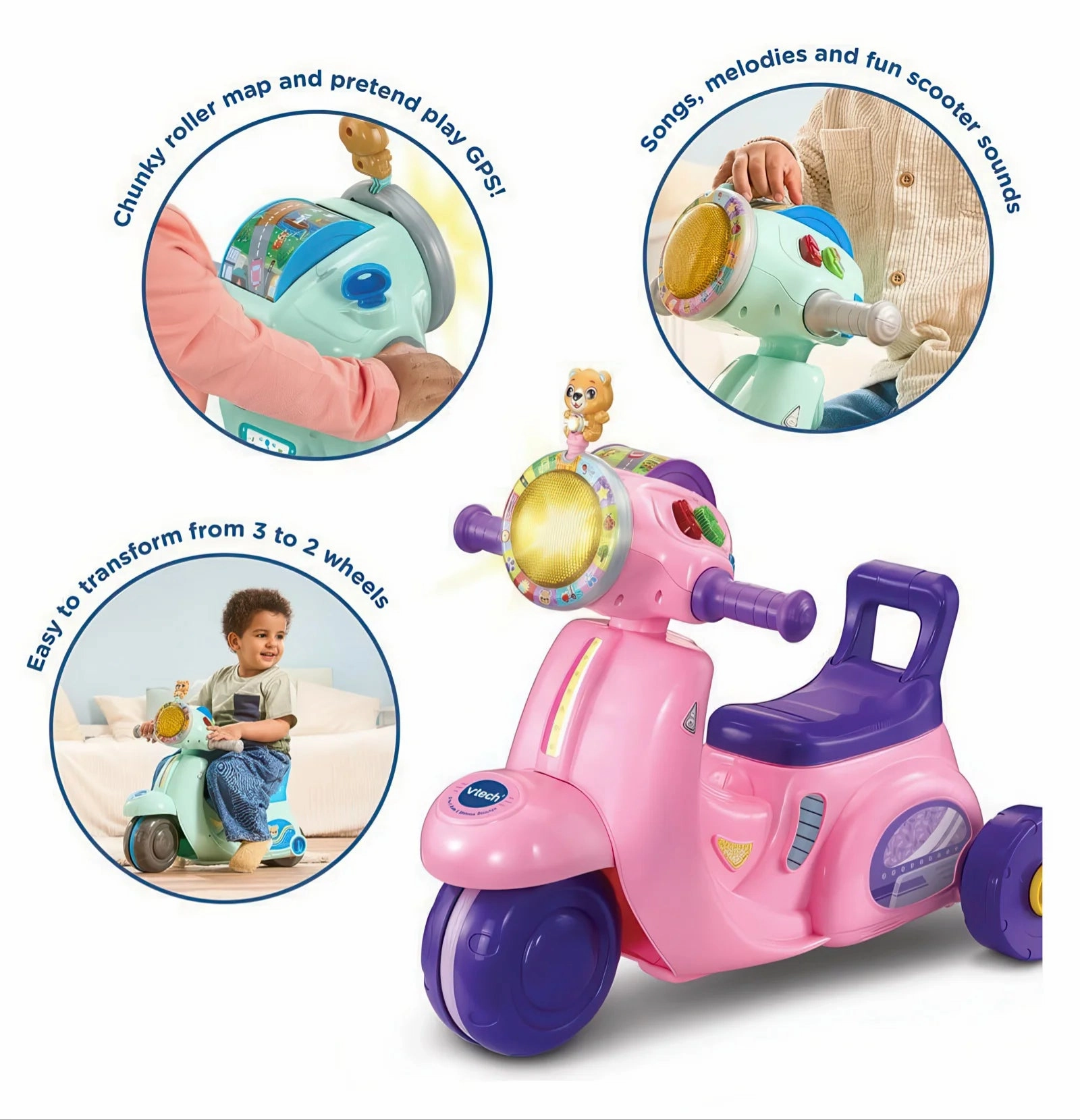 Vtech Baby 2-In-1 Ride & Balance Scooter, Pink Little learners Happy hands