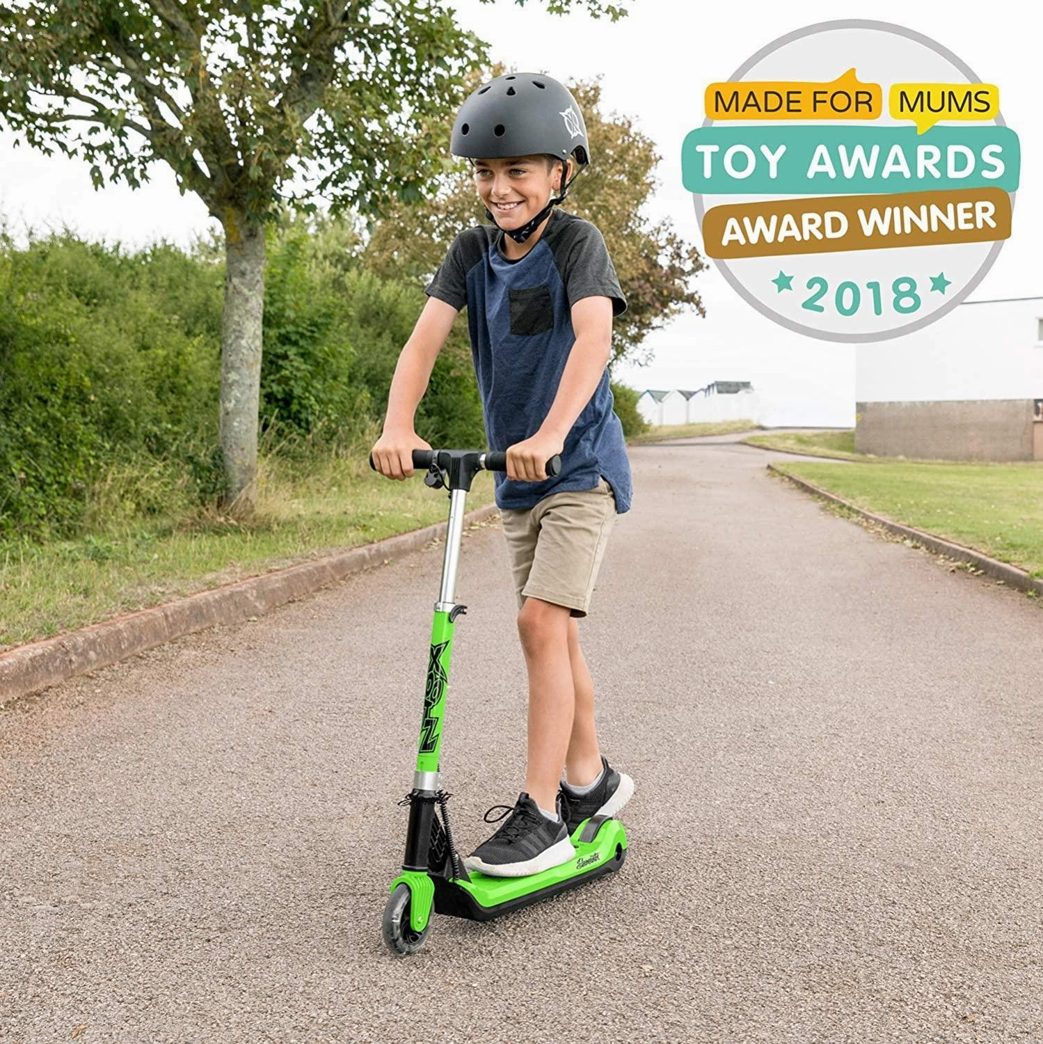 Xootz Kids Electric Scooter Folding With Led Light Up Wheel - Green Quiet play for growing minds