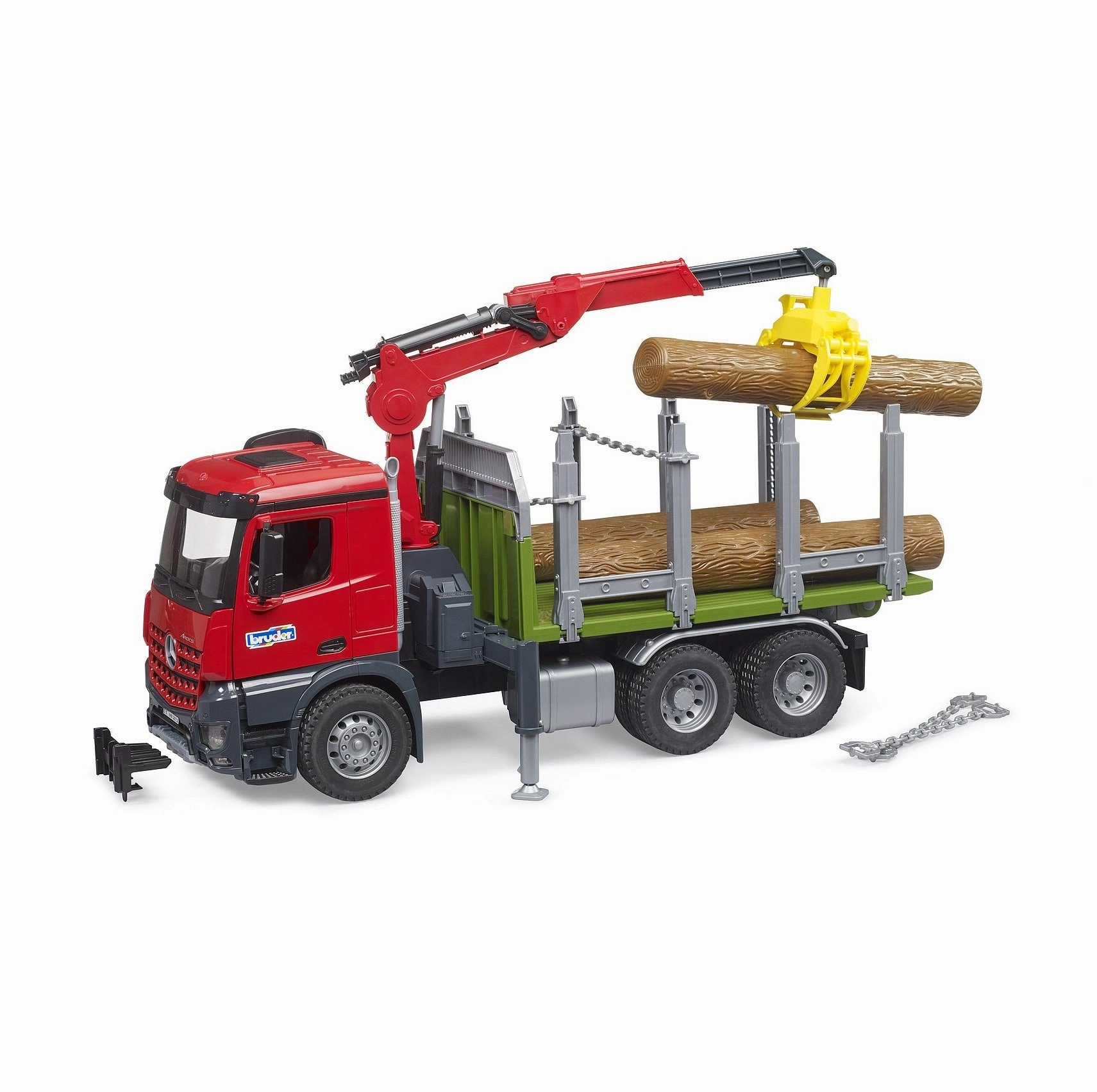 Little adventures Joyful learning Mercedes Timber Truck With Loading Crane, Garbage & 3 Trunks