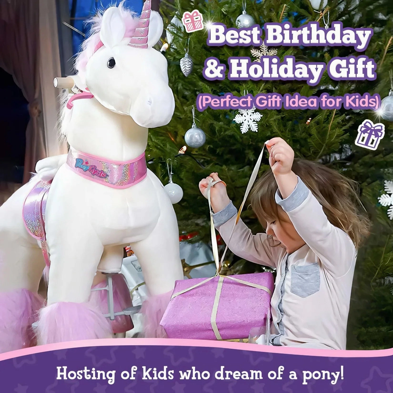 Play-based education Young minds at work Ponycycle Mechanically Walking Ride-On Pink Unicorn - Ages 4-8 Years