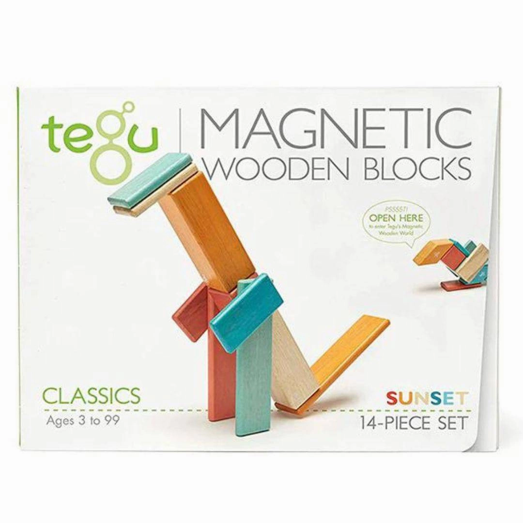 Magnetic Wooden Blocks - 14 Piece Set Sunset Inspiring creativity Little builders
