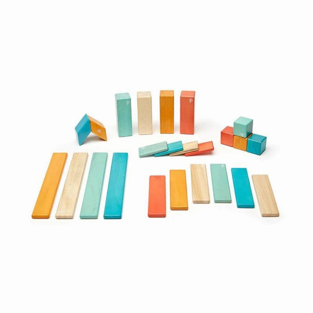 Mini makers Magnetic Wooden Blocks - 24 Piece Set Sunset