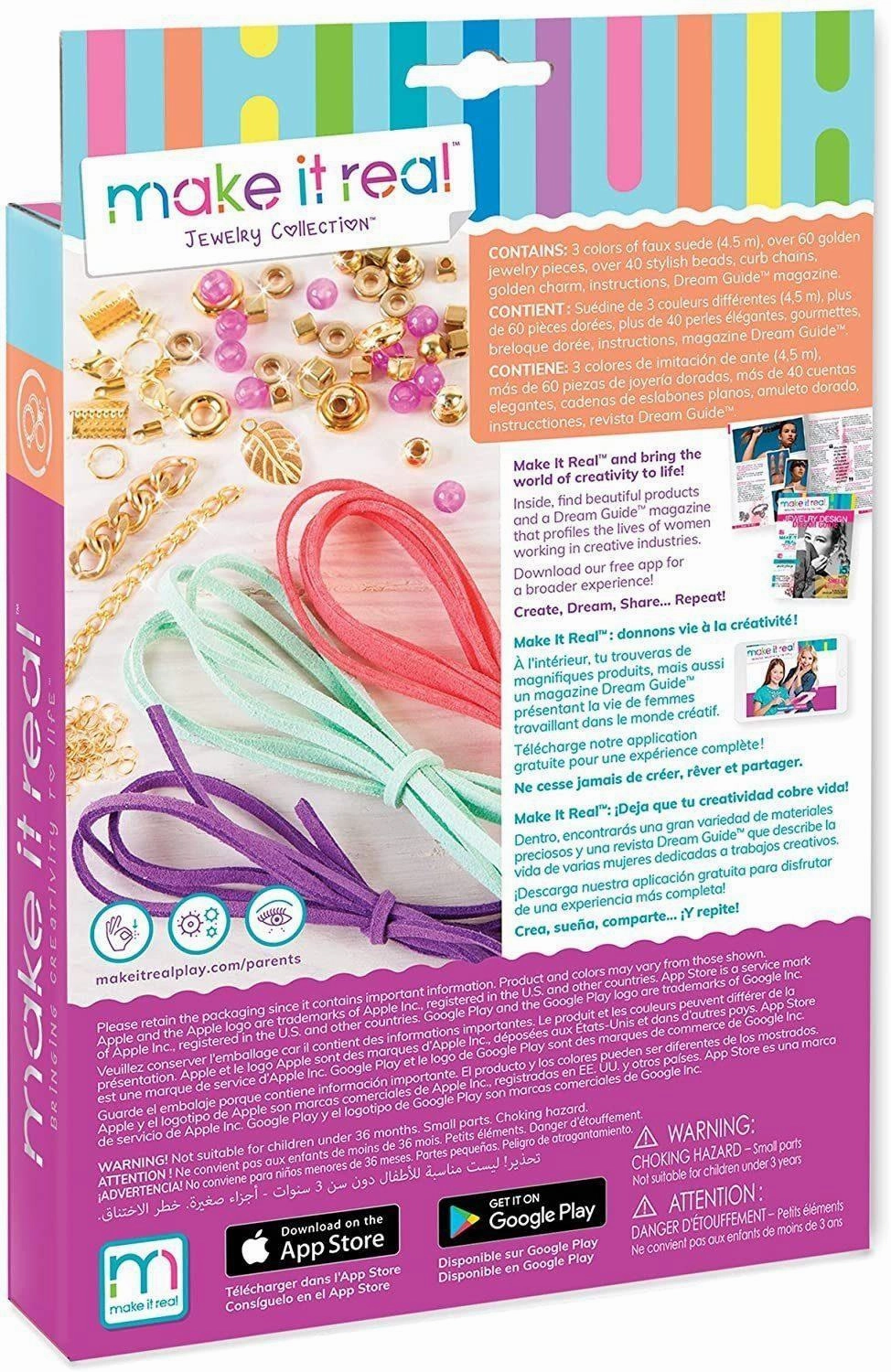 Make It Real Gold Link Jewellery Suede Bracelet & Choker Making Kit Learning through play