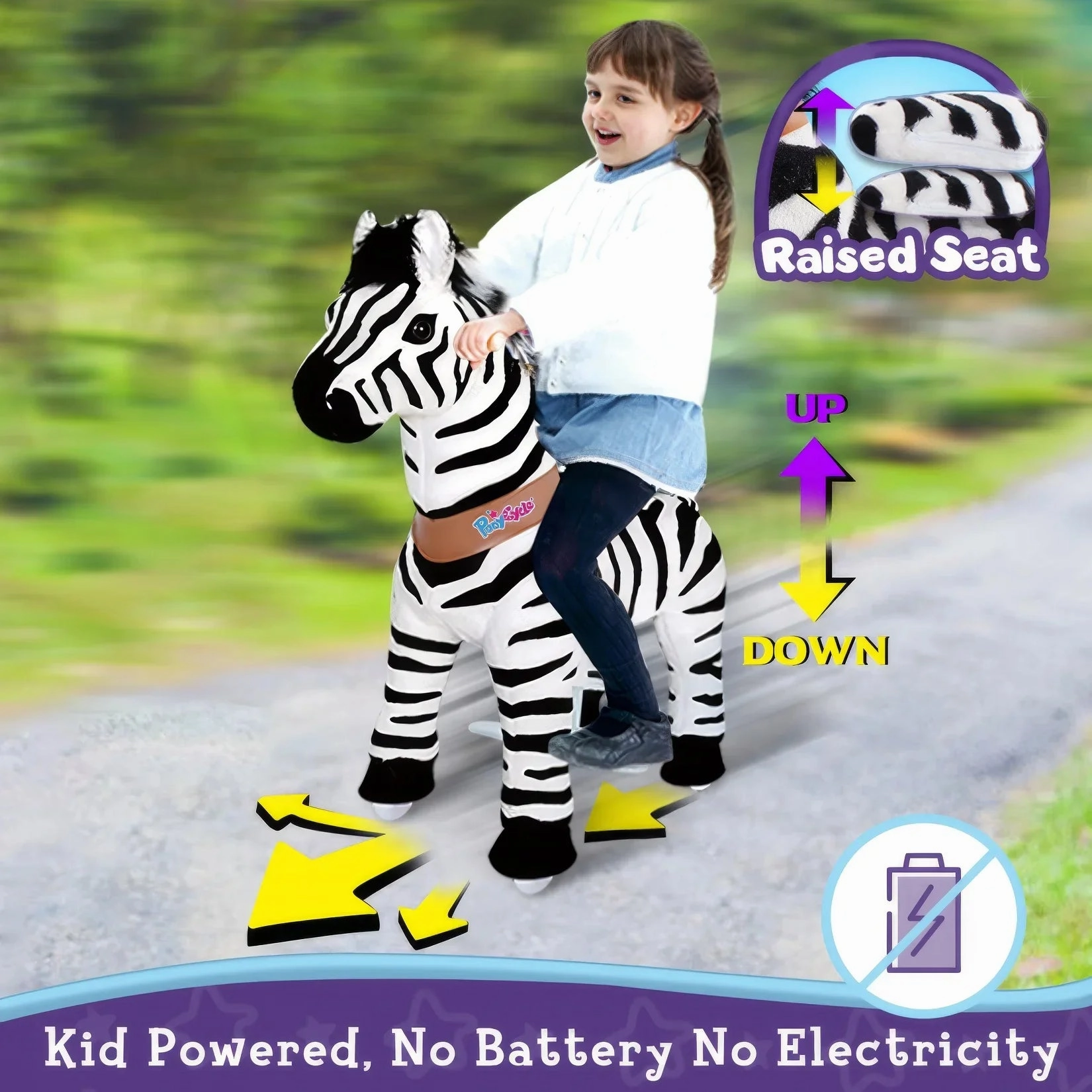 Ponycycle Mechanically Walking Ride-On - Zebra - Age 4- 8 Tiny thinkers Brain boosters