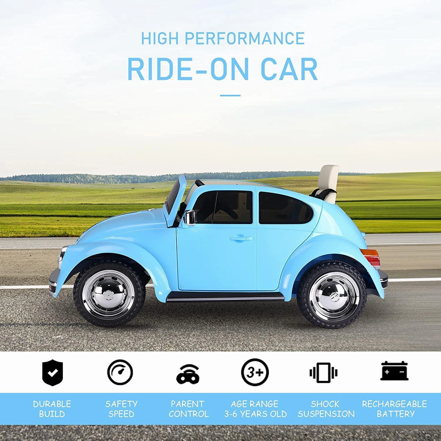 Vw Beetle 12V Battery Ride-On Car With Remote Control - Blue Play & learn