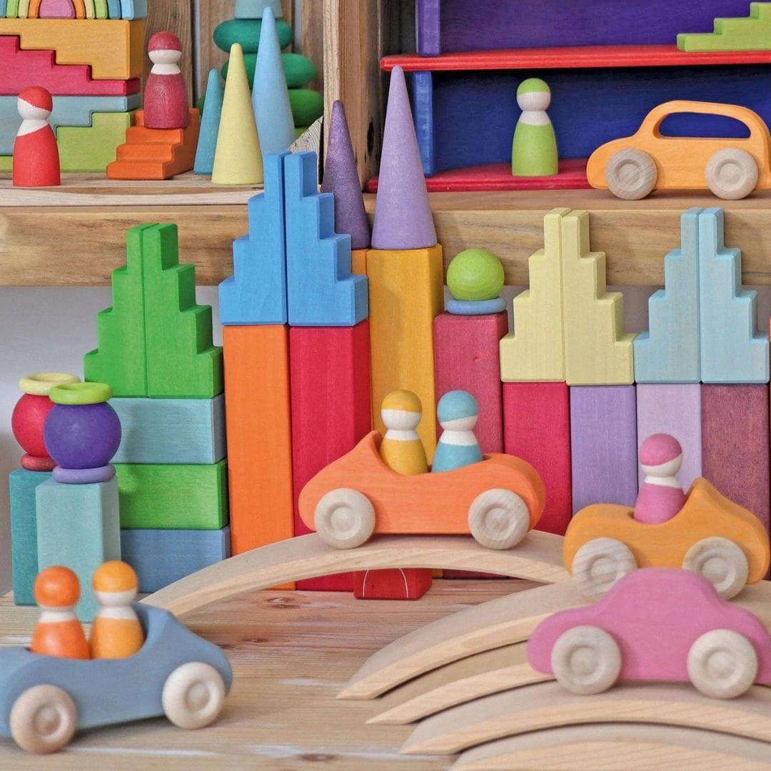 Wooden Stepped Roofs Building Blocks Set - Pastel Child development Brain boosters