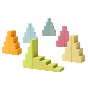 Play & learn Nurturing minds Wooden Stepped Roofs Building Blocks Set - Pastel