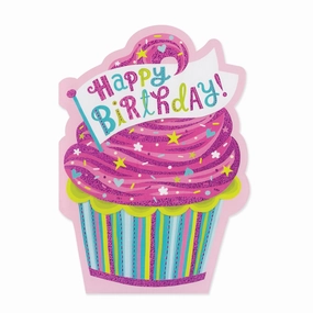 Quiet play for growing minds Pink Cupcake Die-Cut Birthday Card