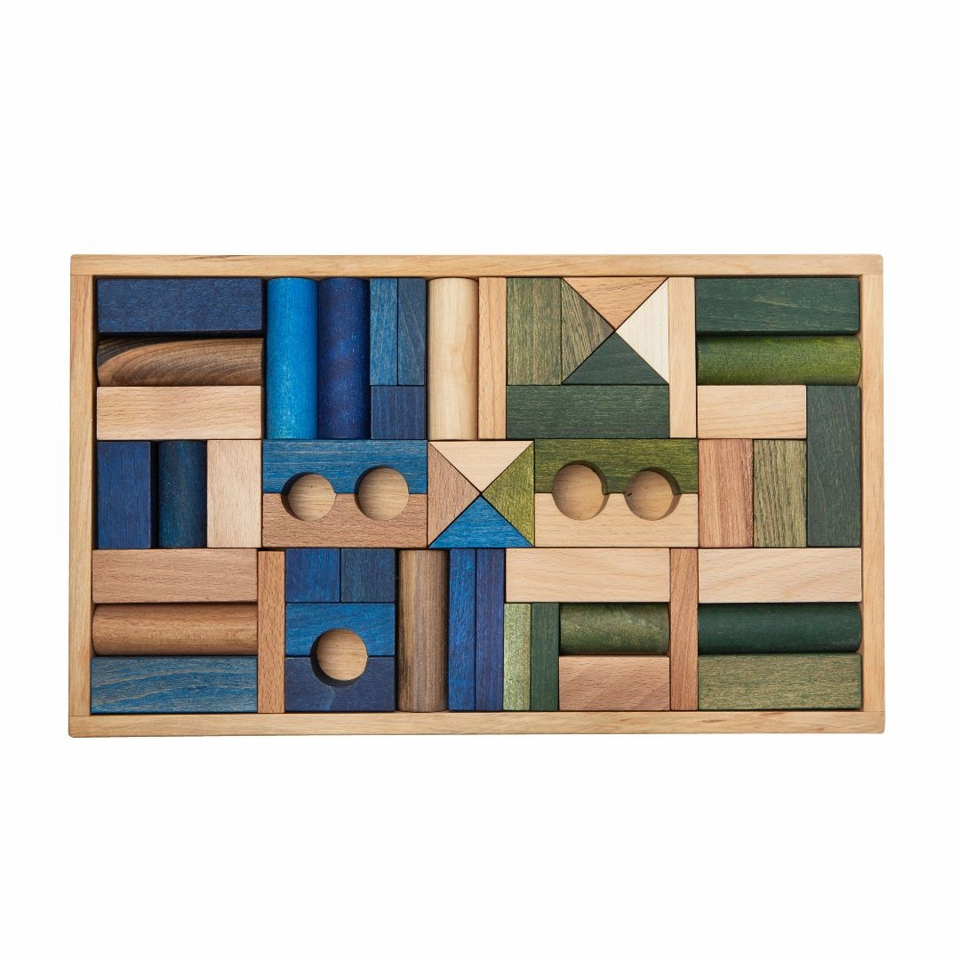 Cool Colored Wooden Block Set With Storage Tray - 54 Pieces Smart & fun