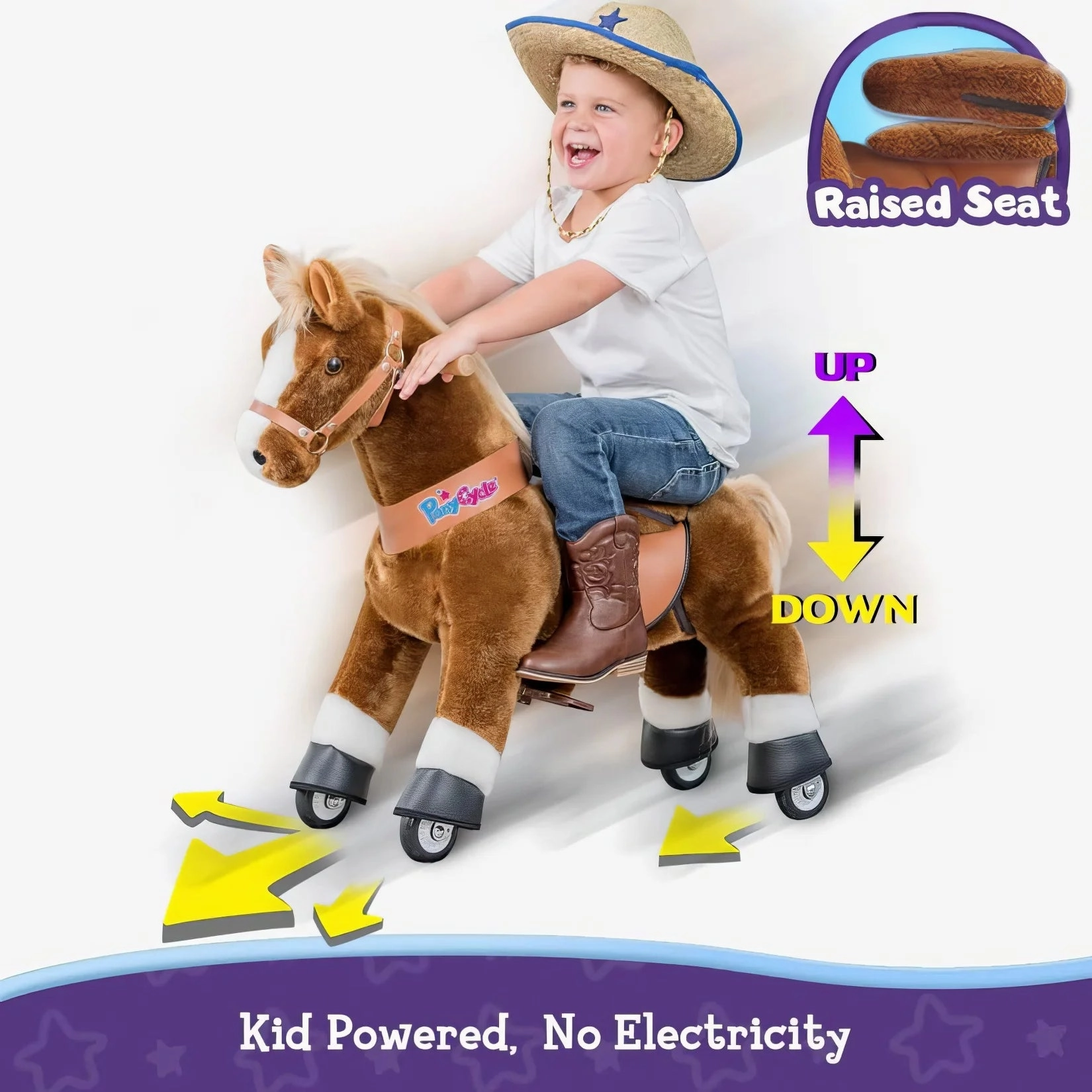 Young imaginations Discover & grow Ponycycle Mechanically Walking Ride-On - Brown Horse - Age 7  Years