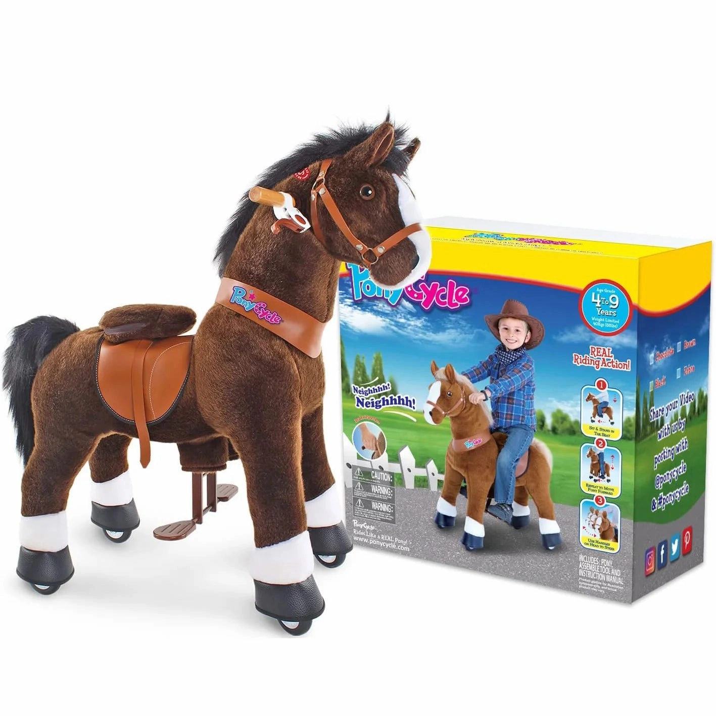 Ponycycle Mechanically Walking Ride-On Horse, Chocolate - Ages 4-8 Kids essentials