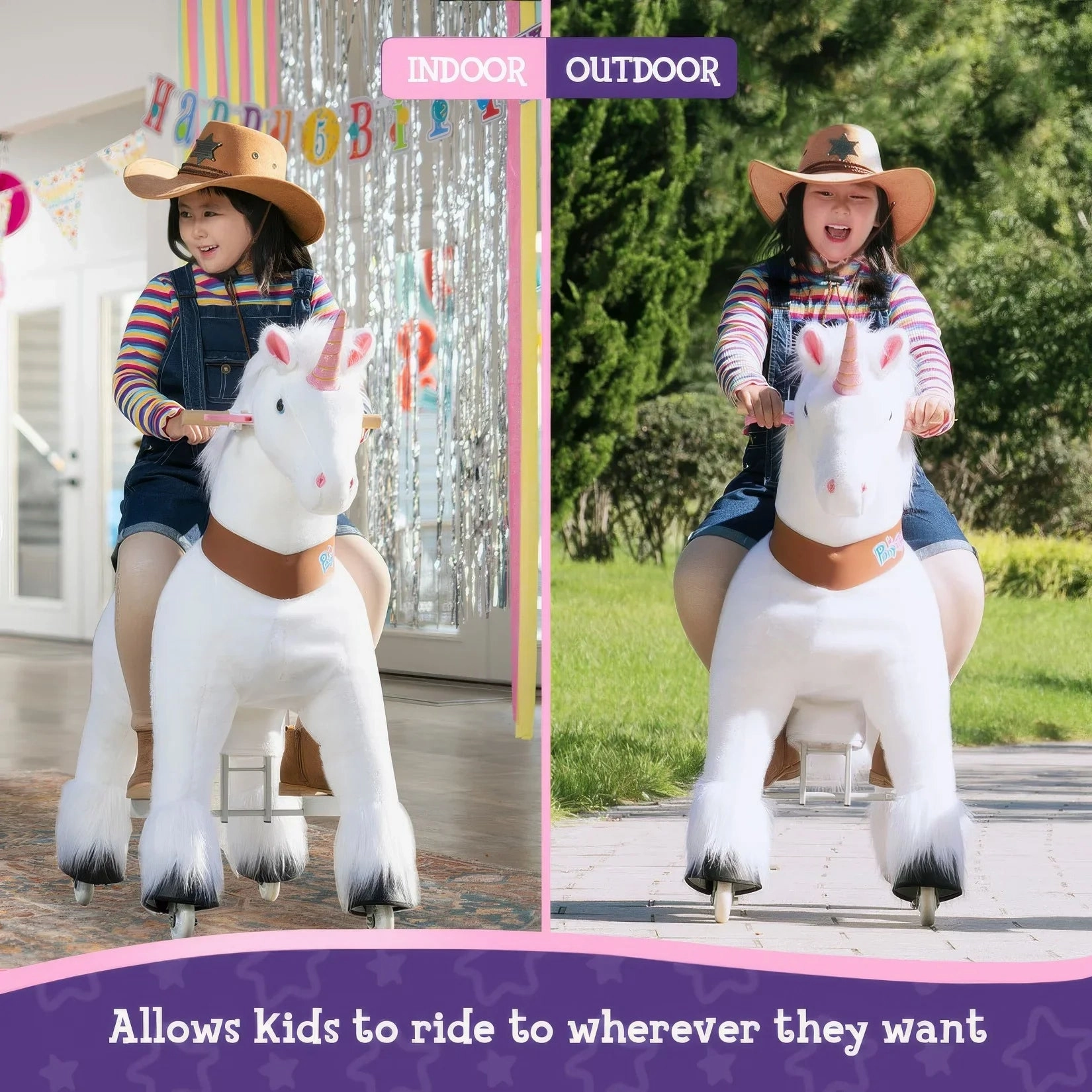 Creative kids Ponycycle Mechanically Walking Ride-On White Unicorn - Ages 3-5 Years