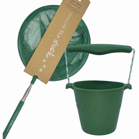 Discover & grow Scrunch & Follow The Duck Dark Moss Green Bucket And Fishing Net Bundle